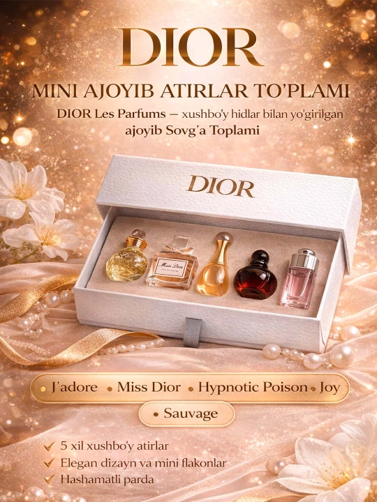 Dior Les Parfums 5 ta 1 da miniatyura sovg'a to'plami – ayollar atirlarining hashamatli to'plami - 