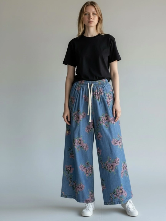 Ayollar uchun truba jinsilar, palazzo, kyulot, sovuq matodan, standart o‘lcham (XS-L)