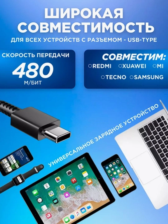 45Вт USB-C зарядное, кабель Type-C, быстрая зарядка 8А