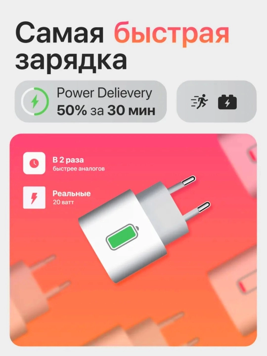 Зарядка 35W для iPhone, быстрая зарядка с кабелем Type-C на Lightning