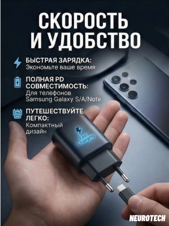 25W PD USB-C Adapter 3A — Tez zaryad USB-C to USB-C - 