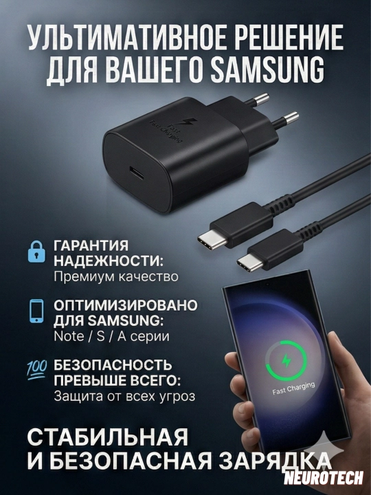 25W PD Адаптер USB-C 3A — Быстрая зарядка USB-C to USB-C