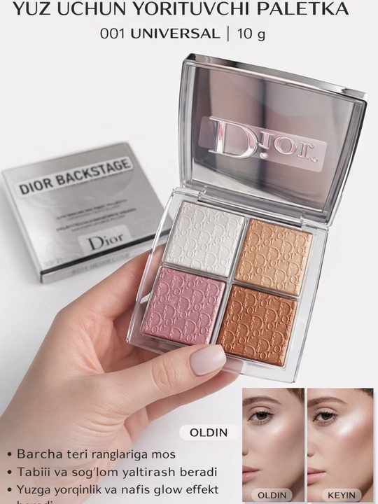 Dior Backstage Glow Face Palette 001 Universal yuz uchun yorituvchi paletka 10 g - 