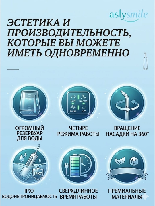 Ирригатор от AslySmile: портативный водный флоссер для чистки зубов, десен и брекетов