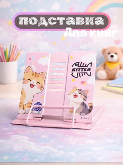 Металлическая подставка для книг и учебников — с дизайном мультгероев и космонавтов — KASTIK-PODSTAVKA-ФУКСИЯ
