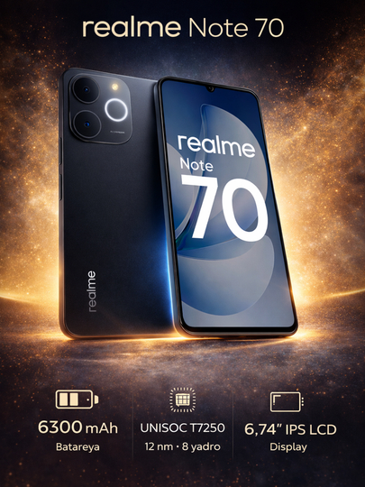 Смартфон Realme Note 70, аккумулятор 6300 мАч, NFC, 2 SIM-карты,защита от воды и пыли IP54 — WWUZ-RENOT70-ЧЕРН-4/128