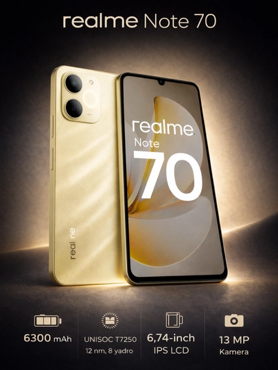 Смартфон Realme Note 70, аккумулятор 6300 мАч, NFC, 2 SIM-карты,защита от воды и пыли IP54 — WWUZ-RENOT70-СВЕТЖЕЛ-4/128