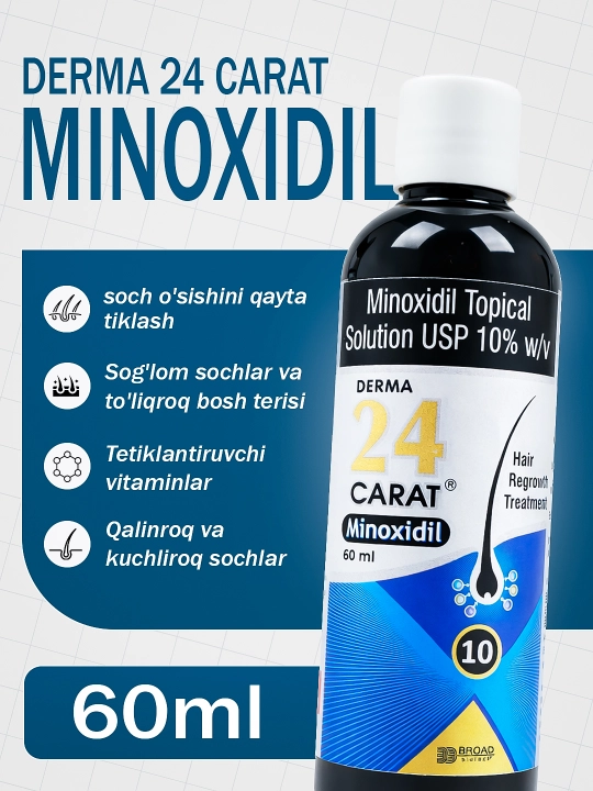 Миноксидил 10% Derma 24 Carat – лосьон для роста волос и бороды 60 мл - 