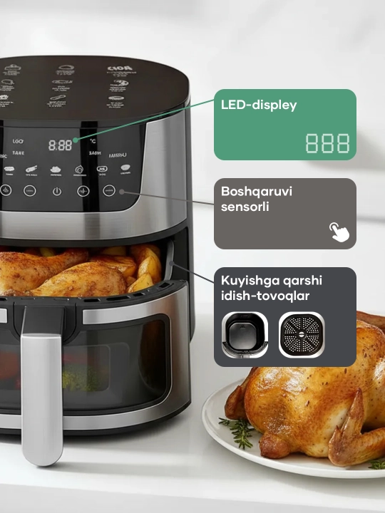 Аэрогриль Vidarte 6 л / 10 л, 1600 Вт, мультипечь Air Fryer