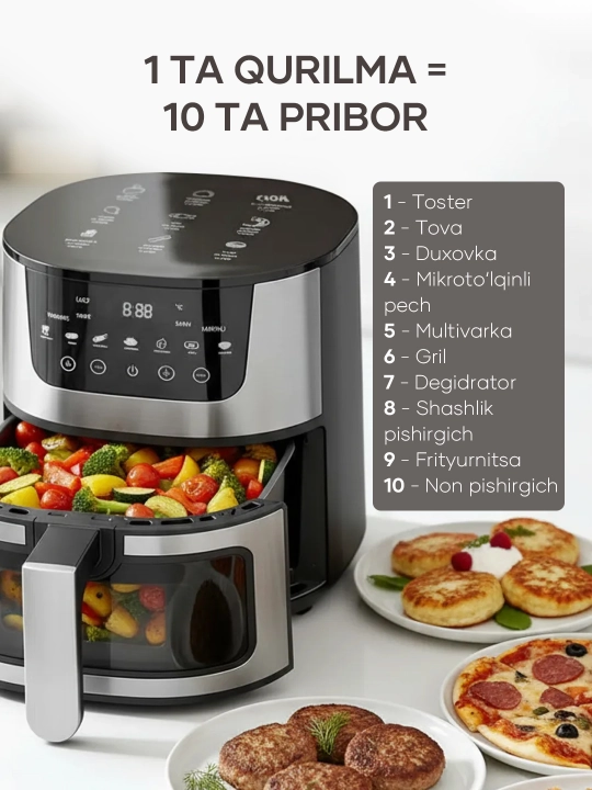 Аэрогриль Vidarte 6 л / 10 л, 1600 Вт, мультипечь Air Fryer