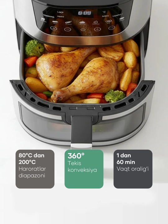 Аэрогриль Vidarte 6 л / 10 л, 1600 Вт, мультипечь Air Fryer