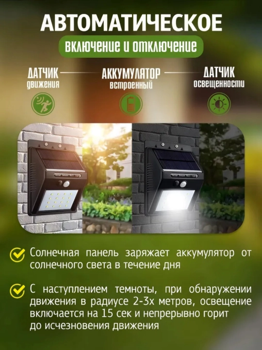 Quyosh energiyali devor chirog‘i 20 LED harakat datchikli tashqi yoritish