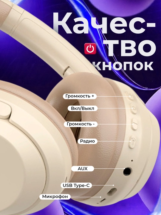 Quloqchin, katta,to‘liq o‘lchamli Bluetooth naushniklar mikrofon, SD-pleer va radio bilan