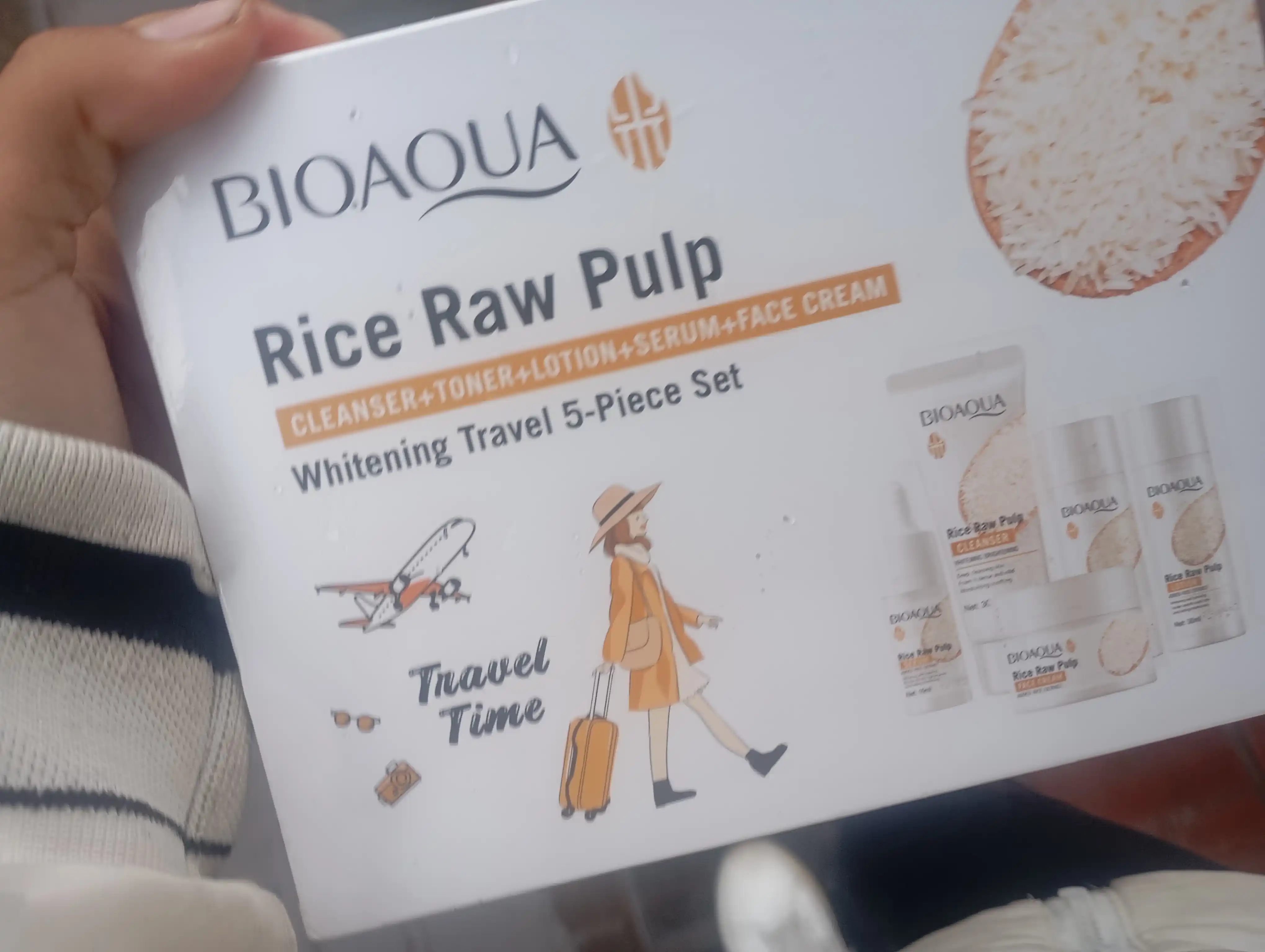 Yuzni parvarishi uchun mini to'plam Bioaqua, 5 tasi 1 da, qarishga qarshi, guruch ekstrakti