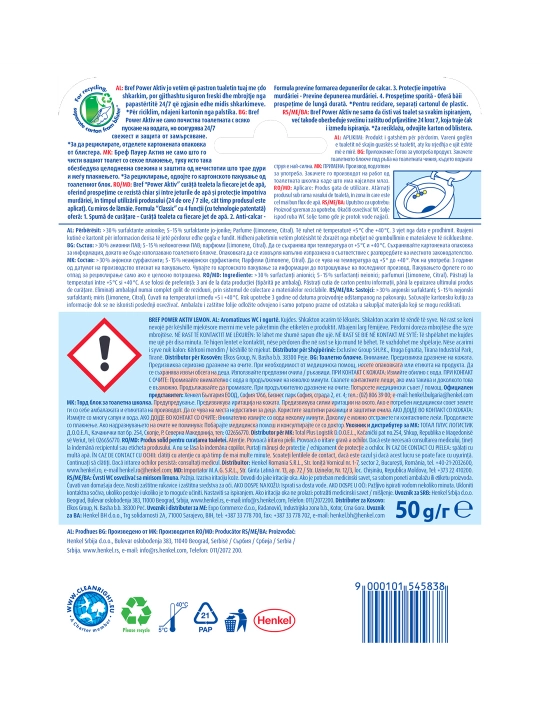 Bref Power Active Lemon Fresh Unitaz Blokini Tozalash vositasi, 1 x 50g