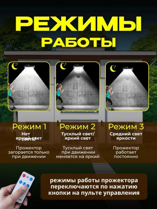 Проектор на солнечной батарее с датчиком движения пульт IP65 6-8 часов