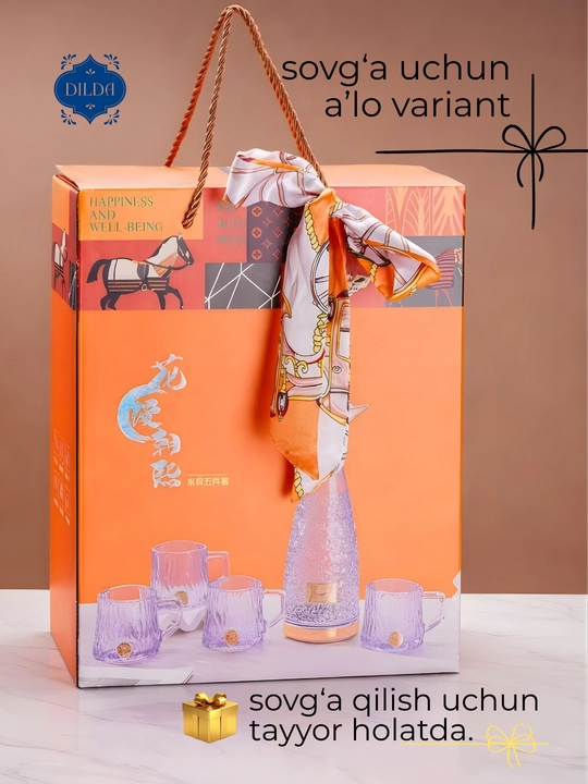 To‘plam Grafin va stakan, 5 dona va 3 dona, shisha, silikon qopqoqli sovg'a uchun to'plam