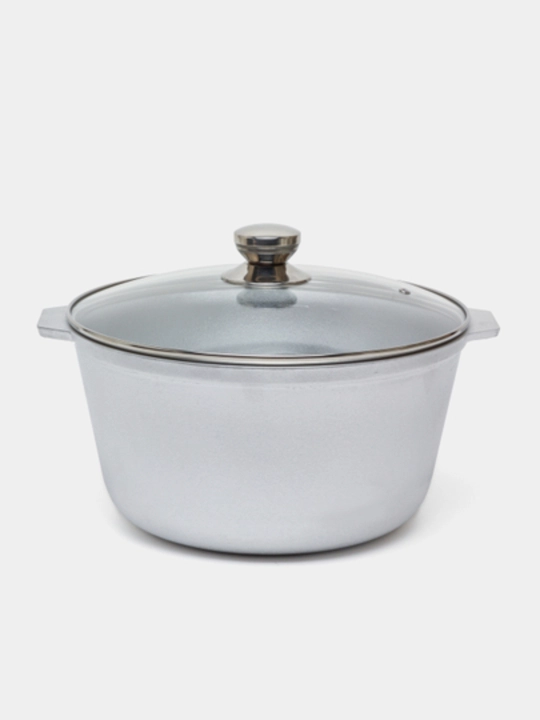 Qozon, 8 litr, alyuminiy, shisha qopqoq, granit qoplamali - 