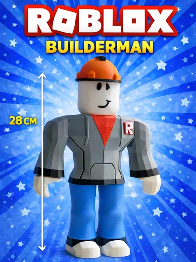 Фигурка Roblox BUILDERMAN Hair, 28 см — 3D игрушка персонажа, коллекционная модель — ADEKUZ-ROB28SM