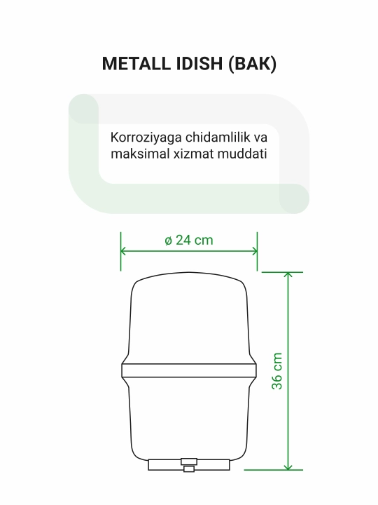 Teskari osmos Geyser Prestige-M, kuniga 200 L, mineralizator, 12 l idish va kran bilan