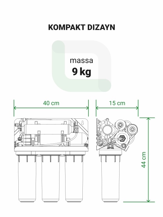 Teskari osmos Geyser Prestige-M, kuniga 200 L, mineralizator, 12 l idish va kran bilan