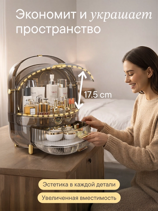 Органайзер для косметики, парфюмерии, аксессуаров, с выдвижными ящиками, пластиковый