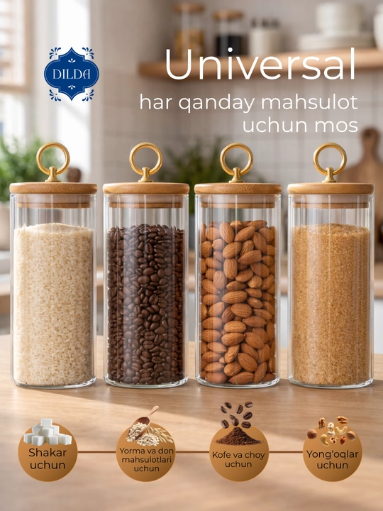 Контейнер для сыпучих продуктов, банка стекло, 1 шт