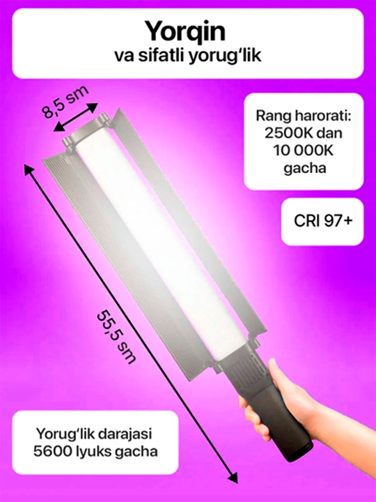 RGB chiroq tayoqchasi, Light Stick, fotosurat va video uchun rangli RGB, 50 sm