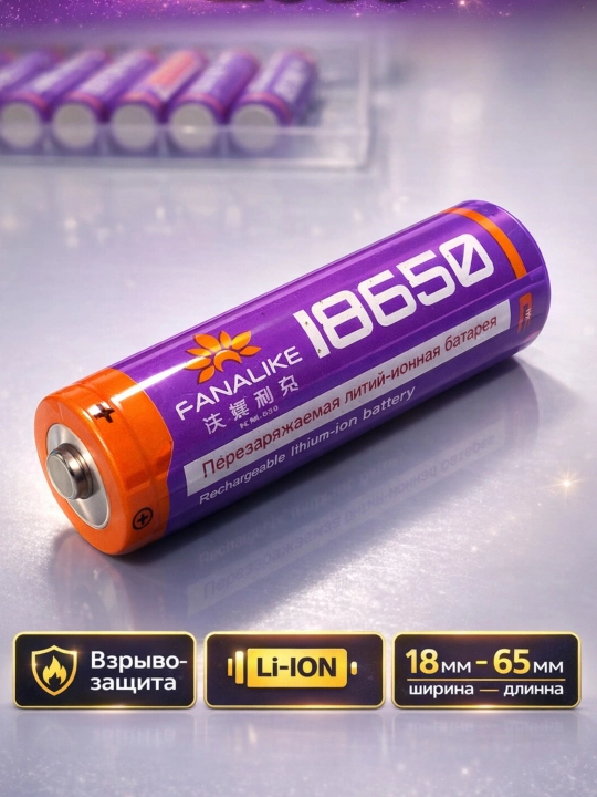 Аккумулятор FANALIKE 18650 Li ion 3.7В 4.2В пик низкий саморазряд 500 циклов