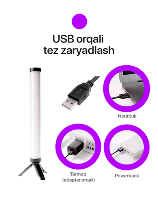 RGB chiroq tayoqchasi, Light Stick, fotosurat va video uchun rangli RGB, 50 sm