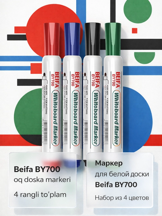 Маркер для белой доски Beifa BY700, набор 4 шт, 2 мм, цветные маркеры