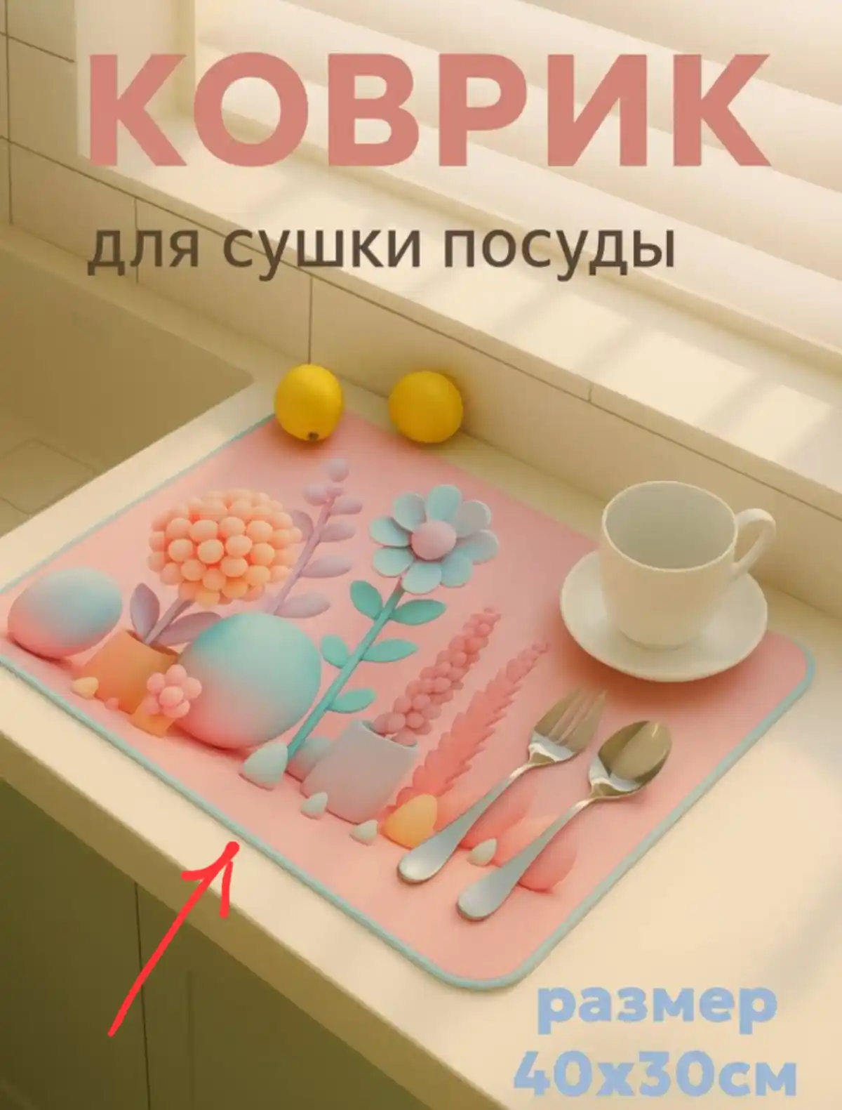 Коврик для сушки, кухонный, резиновый, впитывающий воду