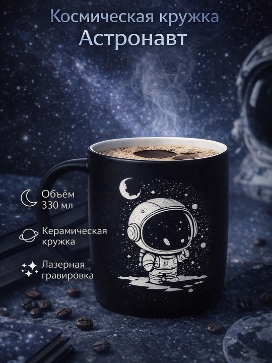 Kosmonavt bilan sovg‘a sifatida choy va qahva krujkasi