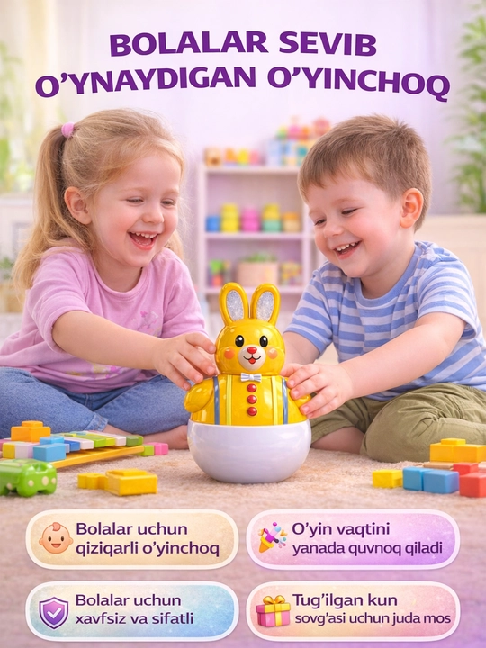 Неваляшка зайчик для детей, развивающая игрушка для малышей, 15 см