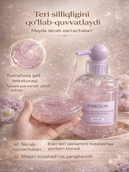 Tana uchun skrab FABOL'AI 500 ml, mayda skrab zarrachali gel, terini tozalovchi - 
