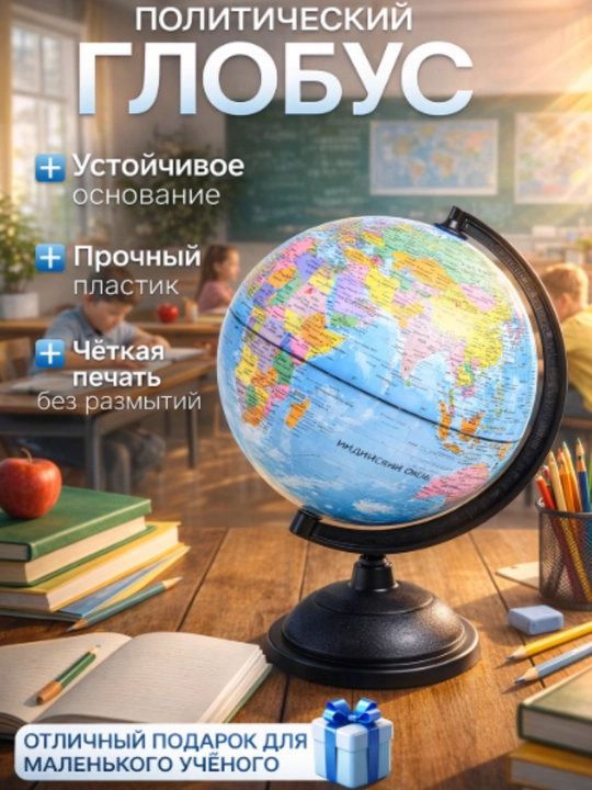 Глобус физико-политический Globe, интерактивный, на круглой подставке - 