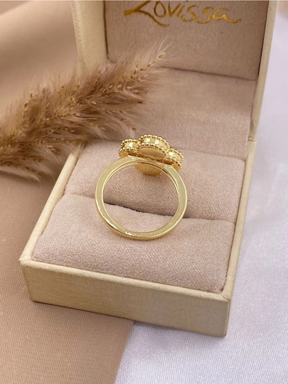 Van Cleef ayollar uzugi, beda, gul, tilla rang, qora, oq rang, uzuk