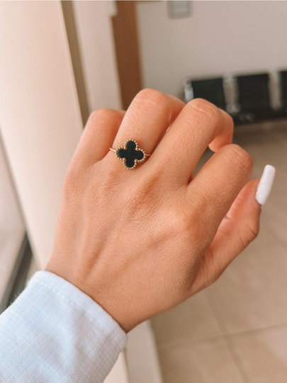 Van Cleef ayollar uzugi, beda, gul, tilla rang, qora, oq rang, uzuk
