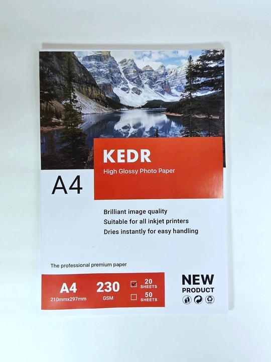 KEDR foto qog‘oz A4 230 g/m² yaltiroq 20 varaq | Struyli printer uchun