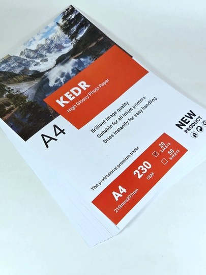 Фотобумага глянцевая KEDR A4 230 г/м² 20 листов для струйного принтера
