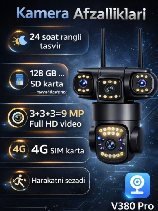 Камера видеонаблюдения, солнечная панель, водонепроницаемая, 4G V380 PRO - 