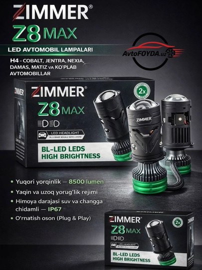 Светодиодные лампы Zimmer Z8 MAX BI-LED H4, 85 Вт, мощный свет