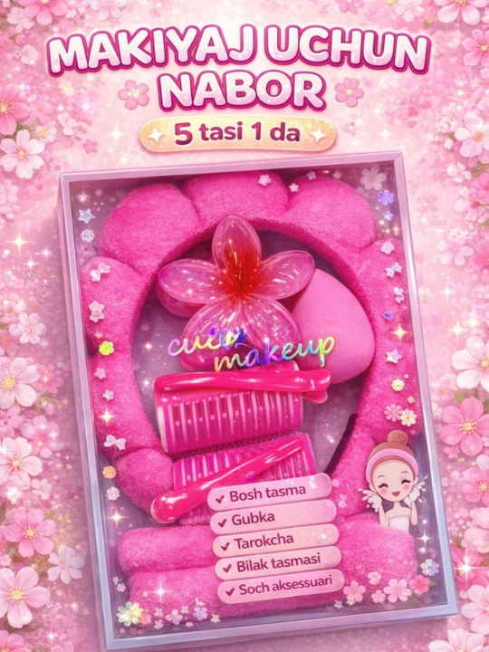 Soch uchun bog'ich, bosh tasmasi-obodok, kosmetik, makiyaj uchun, 5 tasi 1 da