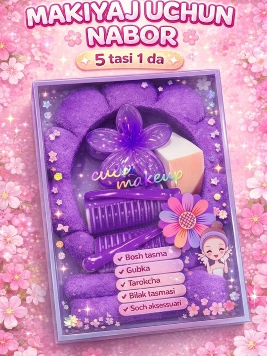 Soch uchun bog'ich, bosh tasmasi-obodok, kosmetik, makiyaj uchun, 5 tasi 1 da