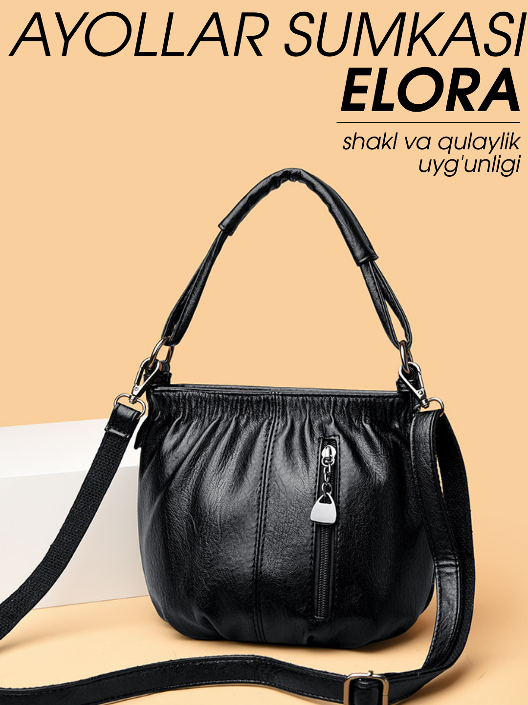 Ayollar sumkasi ELORA, krossbodi, yelkadan osiladigan sumka, 3 bo‘limli, ekocharm
