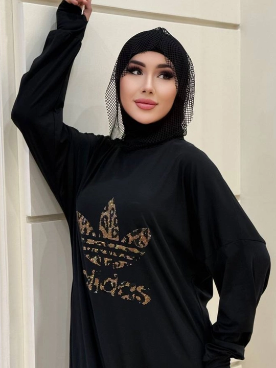 Ayollar uchun maksi abaya ko‘ylak, bezakli print bilan