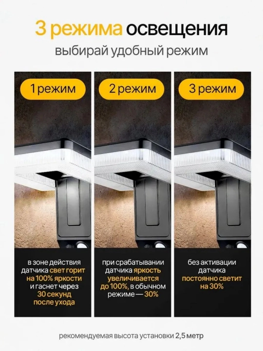 Quyosh energiyali devor chirog‘i harakat datchikli 3 rejimli tashqi yoritish IP65