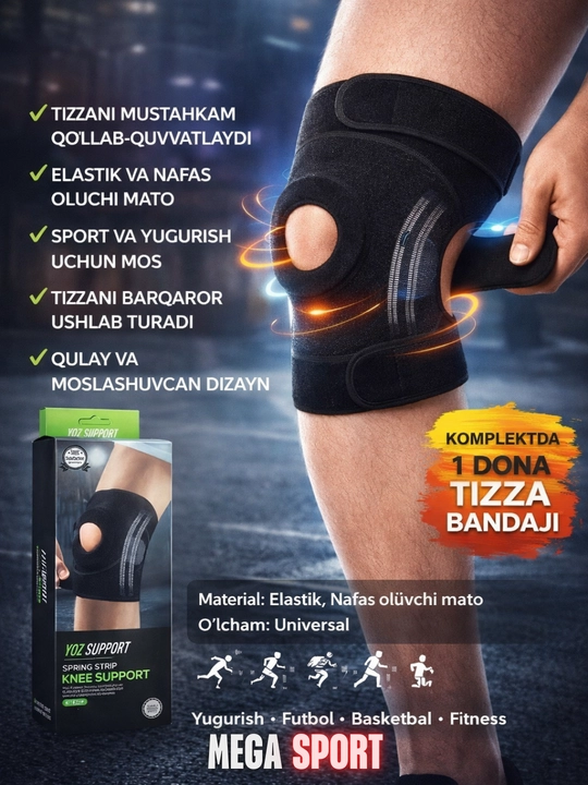 Elastik tizza bandaji, sport uchun tizza himoyasi - 