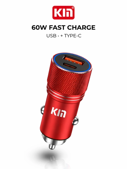 Автомобильное зарядное устройство KIN KC19 60W, USB + Type-C, 12-24V — KIN-KC19-АЛЫЙ