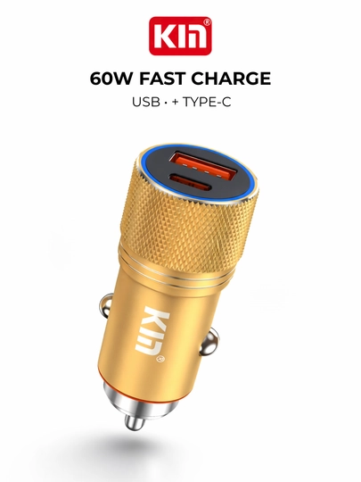 Автомобильное зарядное устройство KIN KC19 60W, USB + Type-C, 12-24V — KIN-KC19-ЗОЛОТ